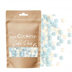 Décors Sucrés pour Gâteaux Flocons Blanc et Bleu Pastel 50 g