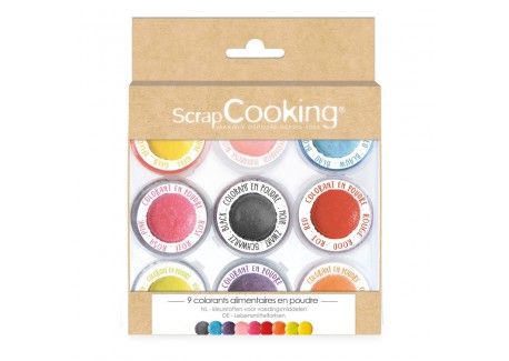 Set 9 Mini Colorants Alimentaires en Poudre Couleurs Variées - Scrapcooking