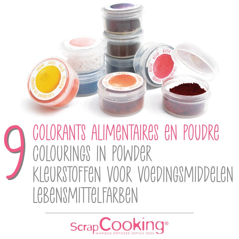 Set 9 Mini Colorants Alimentaires en Poudre Couleurs Variées - Scrapcooking