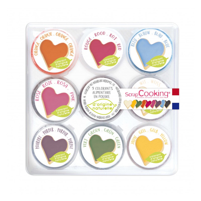 Set 9 Mini Colorants Alimentaires Naturels en Poudre Couleurs Variées - Scrapcooking