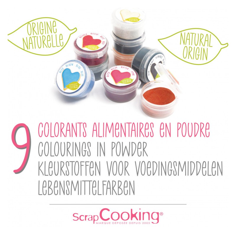 Set 9 Mini Colorants Alimentaires Naturels en Poudre Couleurs Variées - Scrapcooking