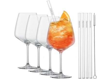 Miovino Spritz-glazen 69 cl met steel + Glazen rietjes + Borstel (4 dlg) - Schott Zwiesel