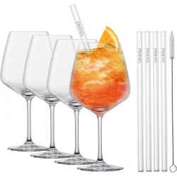 Miovino Spritz-glazen 69 cl met steel + Glazen rietjes + Borstel (4 dlg) - Schott Zwiesel