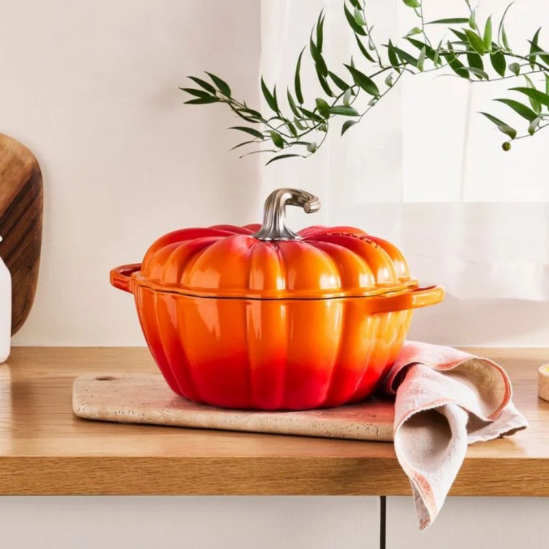 Cocotte Fonte Citrouille 3.7 L Orange Volcanique Argenté (24 cm)  - Le Creuset