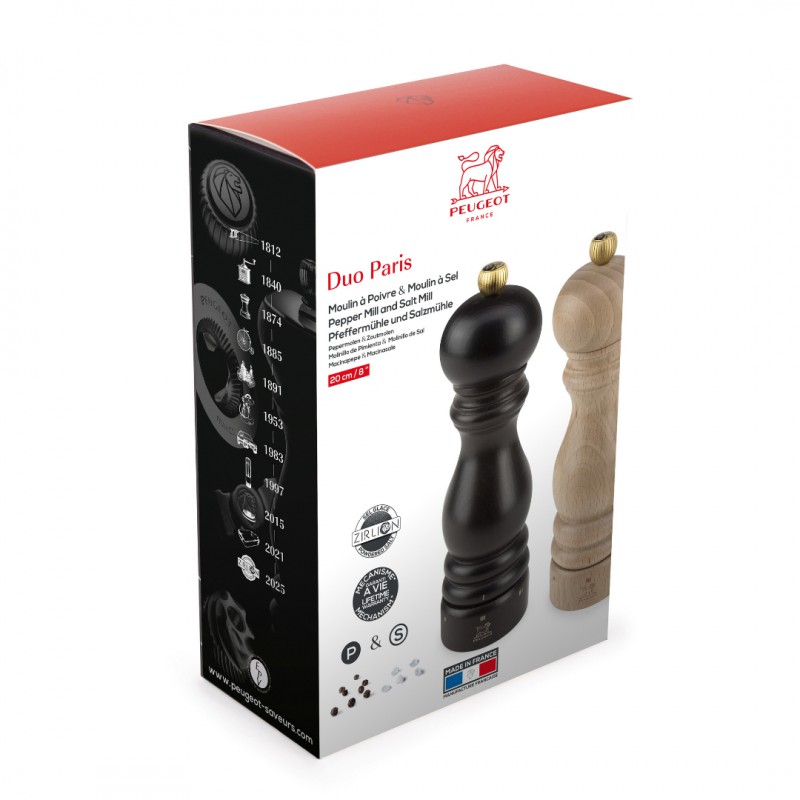 Paris Duo Pepermolen en Zoutmolen Zirlion 20 cm Chocolade en Naturel  - Peugeot