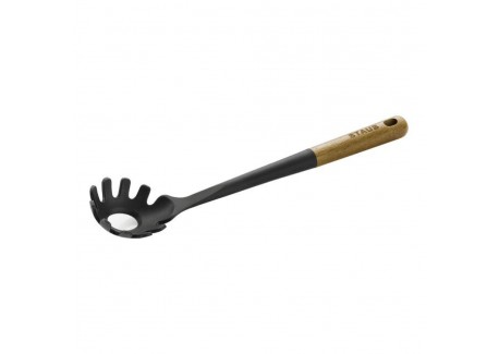 Cuillère à Pâtes Silicone Noir Manche Bois 31 cm  - Staub