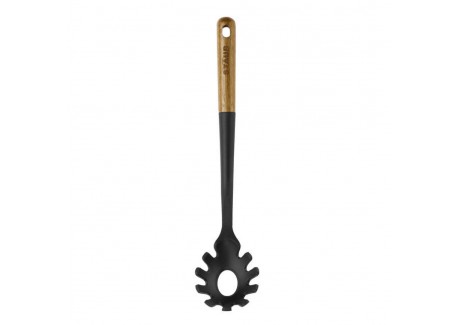 Cuillère à Pâtes Silicone Noir Manche Bois 31 cm  - Staub