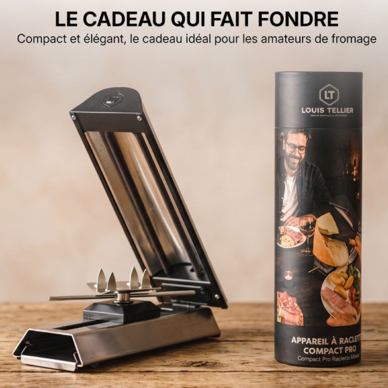 Appareil à Raclette Traditionnel à Meule Compact Pro Noir 2 personnes  - Le Tellier