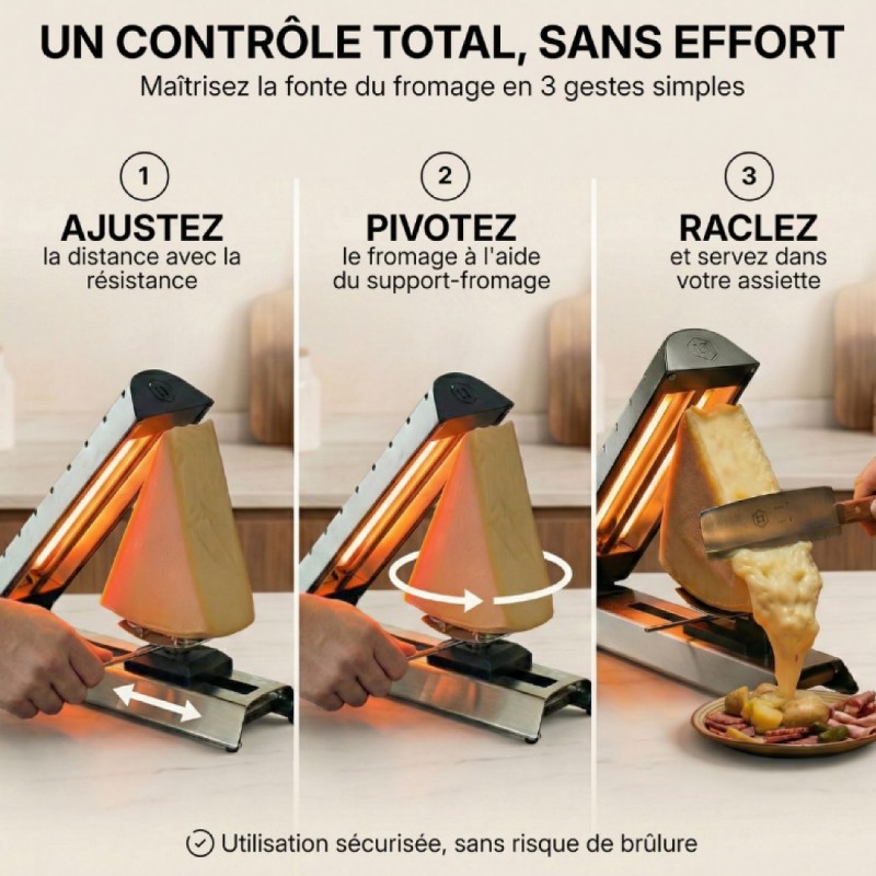 Appareil à Raclette Traditionnel à Meule Compact Pro Noir 2 personnes  - Le Tellier