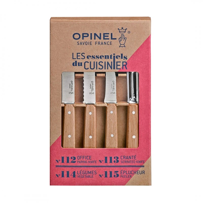 Coffret Les Essentiels 112 3 Couteaux + Eplucheur Inox Manche en Bois  - Opinel