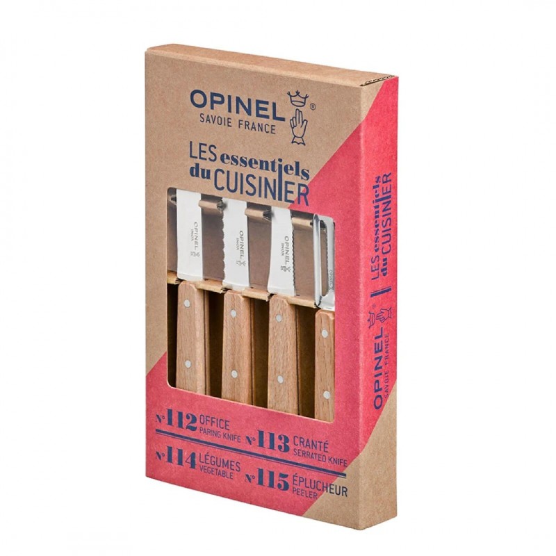 Coffret Les Essentiels 112 3 Couteaux + Eplucheur Inox Manche en Bois  - Opinel