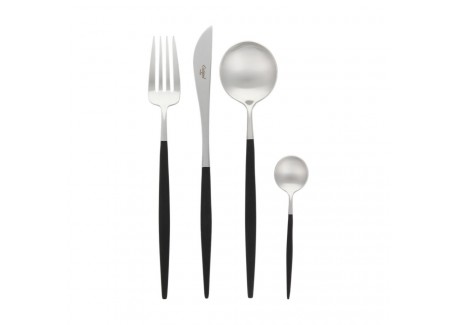 Goa Set Couverts 24 pcs Brossé Manche Noir + Coffret en Bois - Cutipol